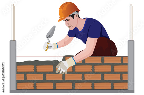  construction worker is building a brick wall.vector design