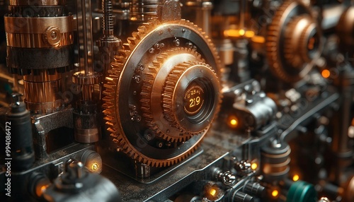 The SEO Machine, A steampunk-inspired machine filled with gears and levers, where each component represents a different aspect of website optimization.