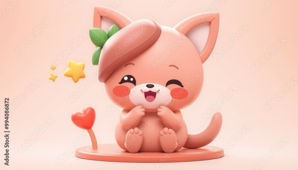 Cute cartoon animal with a heart and stars. Cute cartoon animal with a heart and stars.