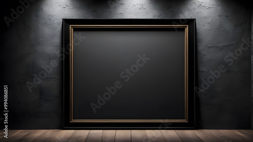 Black Frame Mockup on Dark Wall with Wooden Floor