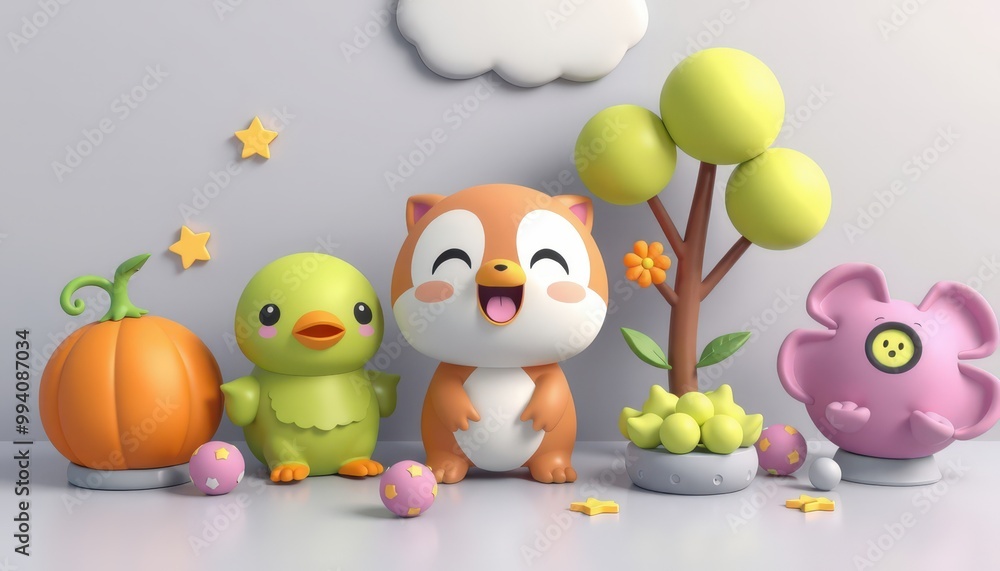 Cute cartoon animals and objects in 3D style. Cute cartoon animals and objects in 3D style.