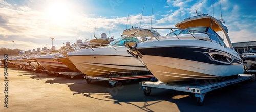 Luxury Boats on Trailers in Marina