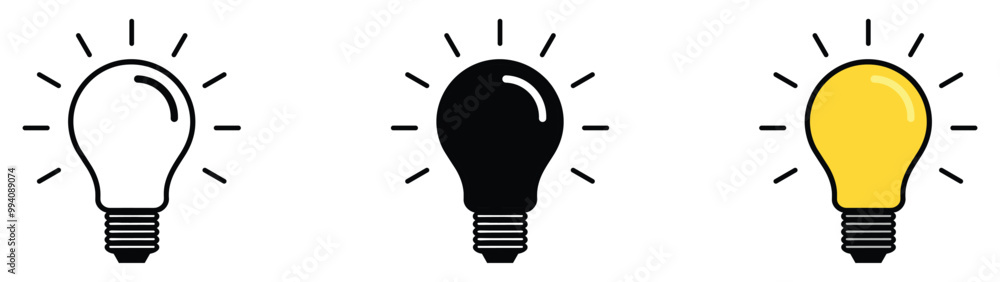 Light bulb icon set. Idea icon. Lamp concept. Light bulb, isolated in modern outline, flat, and colored design. Vector illustration Light bulb icon set. Idea icon. Lamp concept. Light bulb, isolated in modern outline, flat, and colored design. Vector illustration