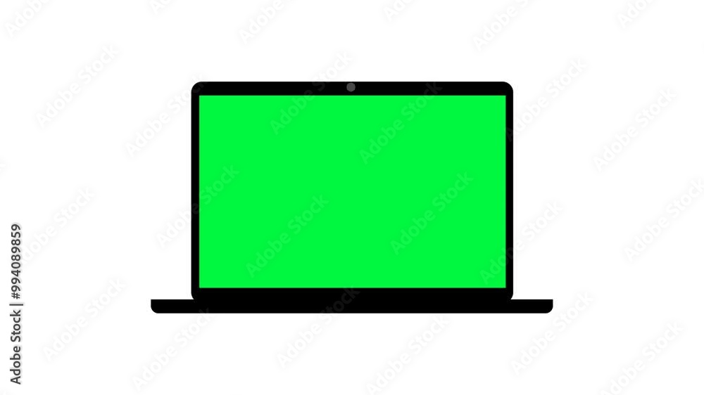 Modern laptop with a green screen opens on a white background, Laptop animation Modern laptop with a green screen opens on a white background, Laptop animation