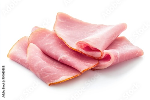 slices of ham isolated on a white background
