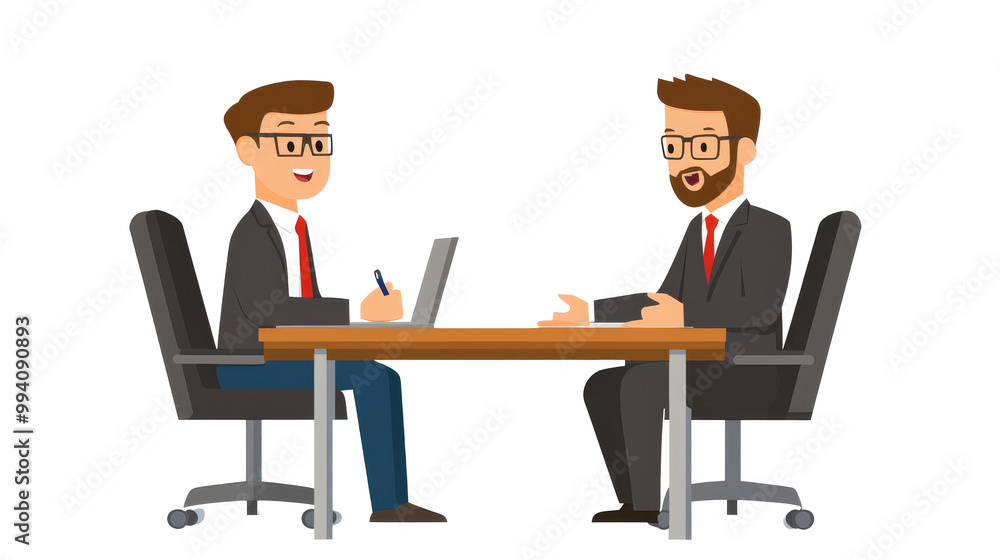 A manager conducting a job interview at a desk, isolated on transparent background, PNG file A manager conducting a job interview at a desk, isolated on transparent background, PNG file