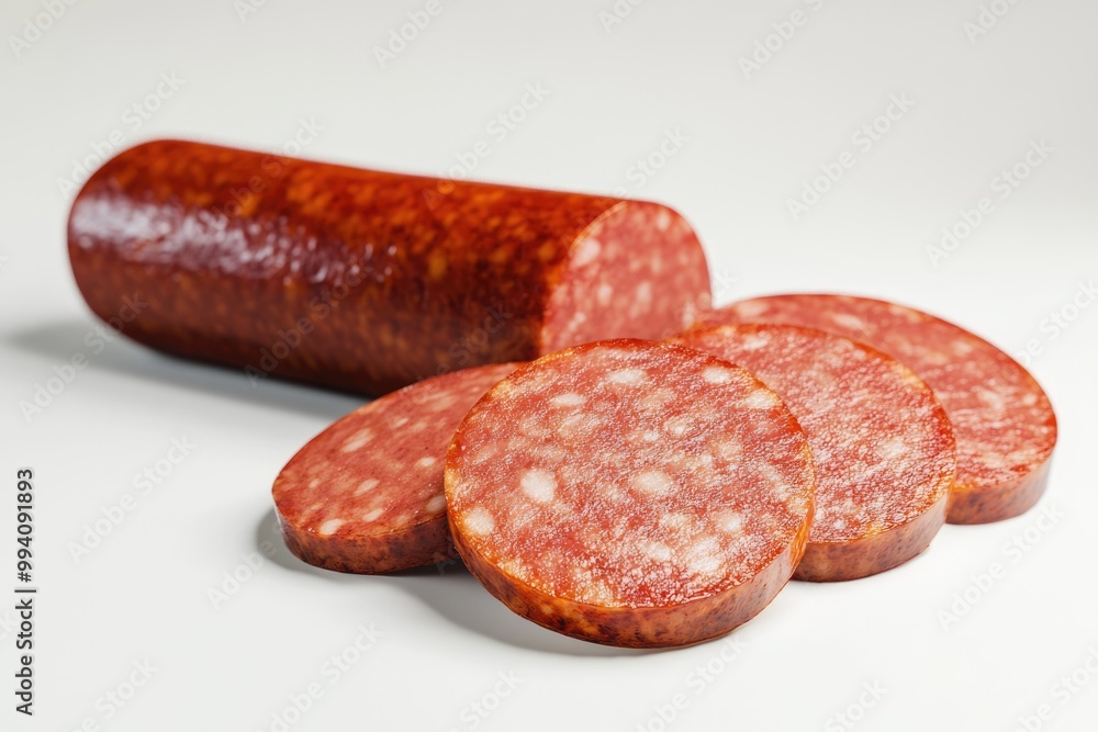 Boiled sausage sliced on white background Boiled sausage sliced on white background