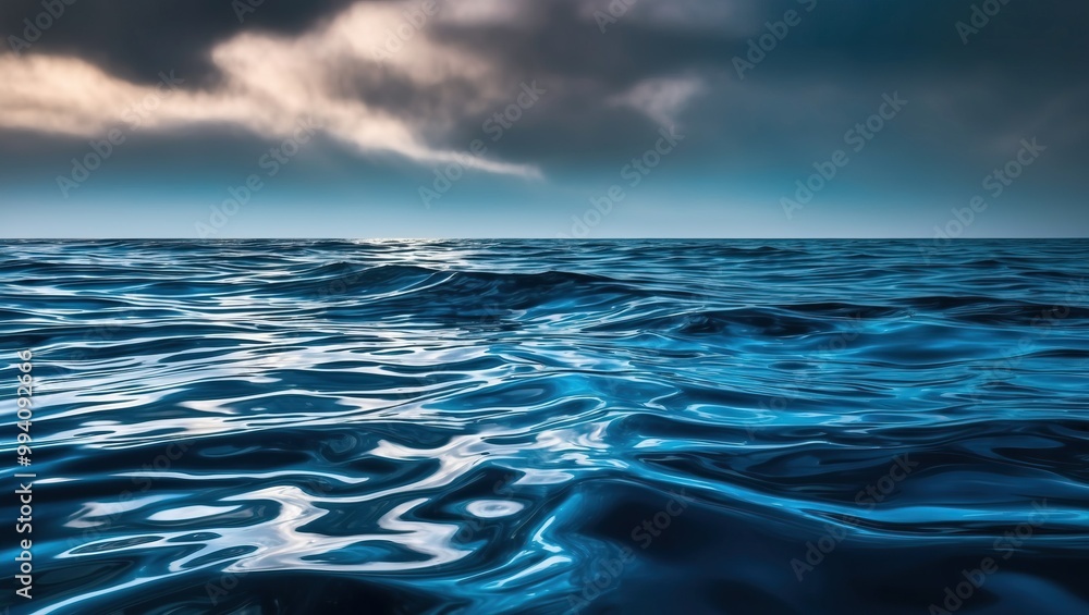 Obraz premium Endless ocean view with shimmering waves reflecting soft light, creating a tranquil and peaceful atmosphere. Ideal for nature-themed projects and relaxation.