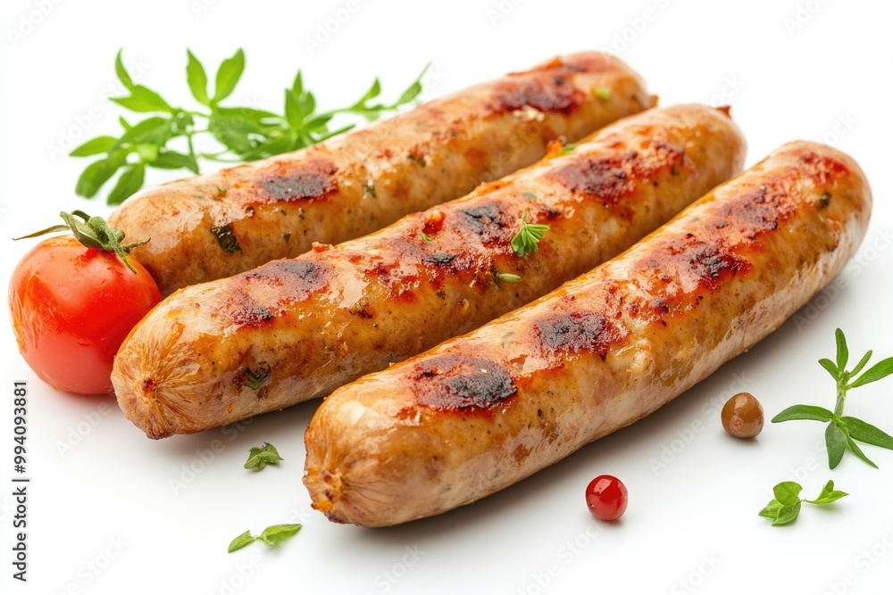 chicken sausages and tomato isolated on a white background chicken sausages and tomato isolated on a white background
