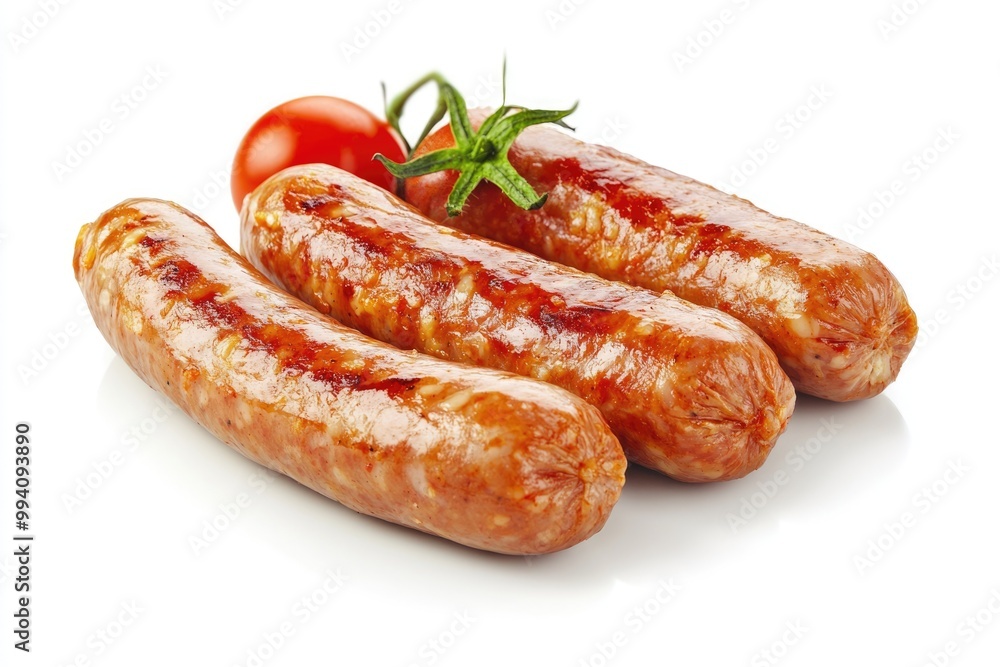 chicken sausages and tomato isolated on a white background chicken sausages and tomato isolated on a white background