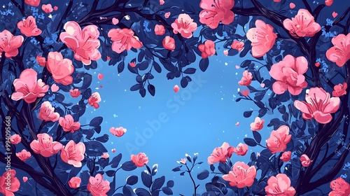 Wallpaper Mural Vibrant pink flowers frame a serene blue sky, creating a romantic and whimsical atmosphere. Torontodigital.ca