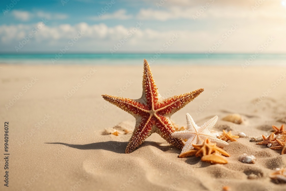 Tropical beach with orange sea star on sand summer Tropical beach with orange sea star on sand summer