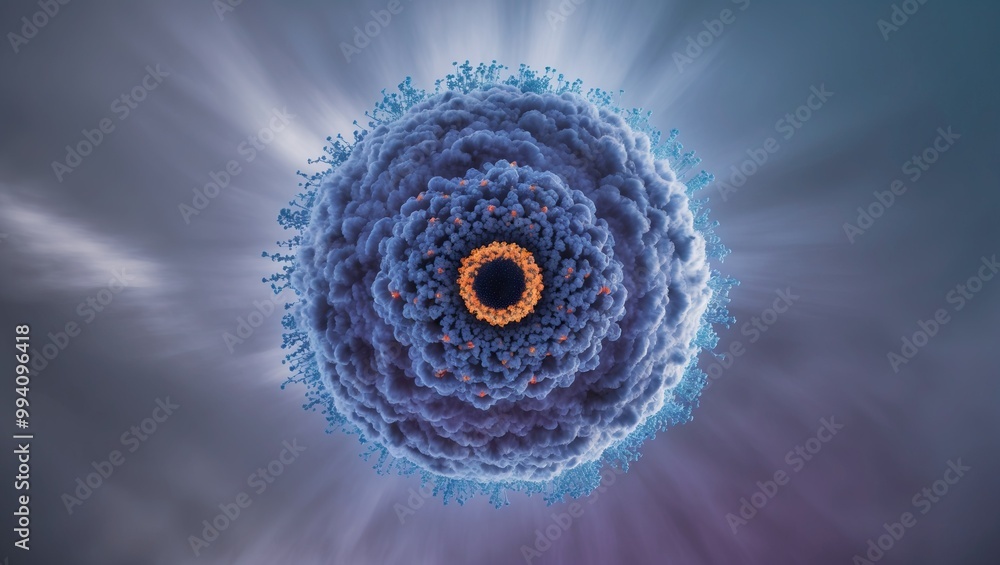 Intricate depiction of a biological cell, showcasing detailed structure and vibrant colors, illustrating concepts in biology and scientific research. Intricate depiction of a biological cell, showcasing detailed structure and vibrant colors, illustrating concepts in biology and scientific research.