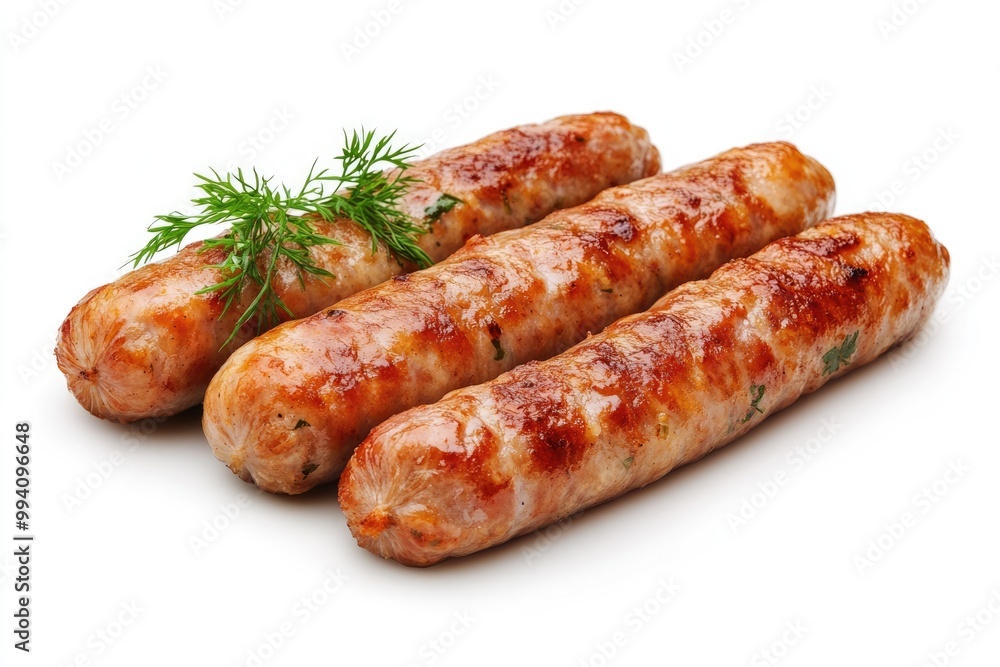 Fried pork sausages isolated on white background. Fried pork sausages isolated on white background.