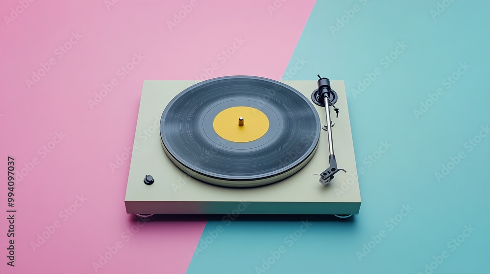 Fototapeta premium a vinyl turntable on pastel color background