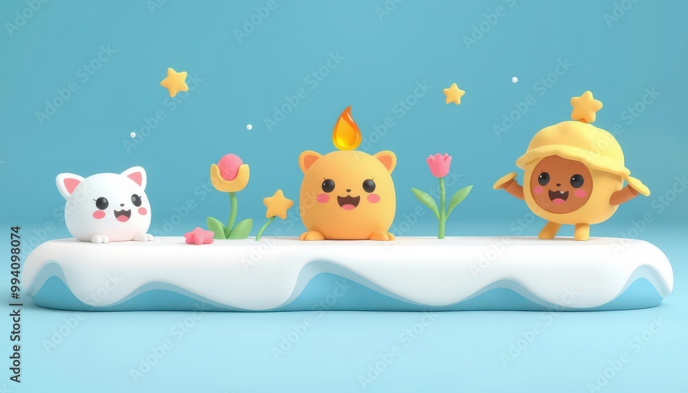 Cute cartoon characters on a blue background. Cute cartoon characters on a blue background.