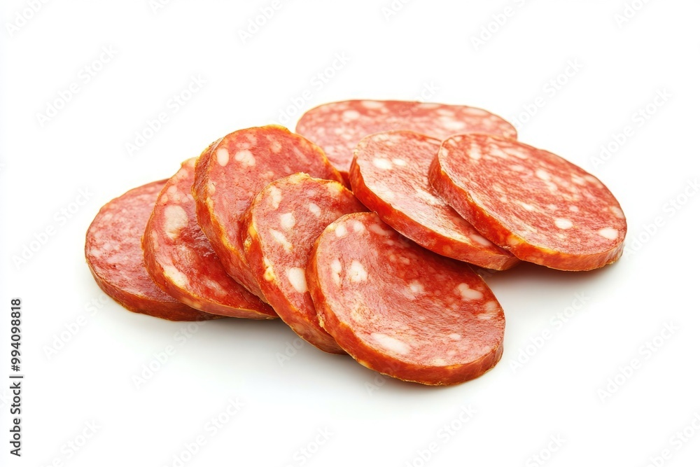 Sausage slices on white background with full depth of field. Sausage slices on white background with full depth of field.