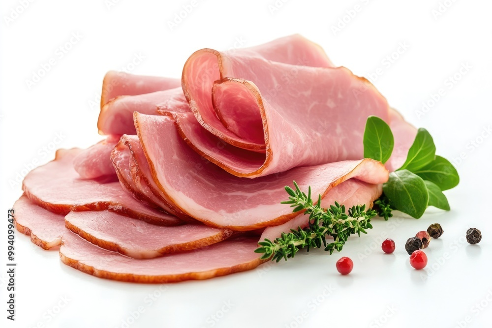Sliced boiled ham isolated on white background. Sliced boiled ham isolated on white background.