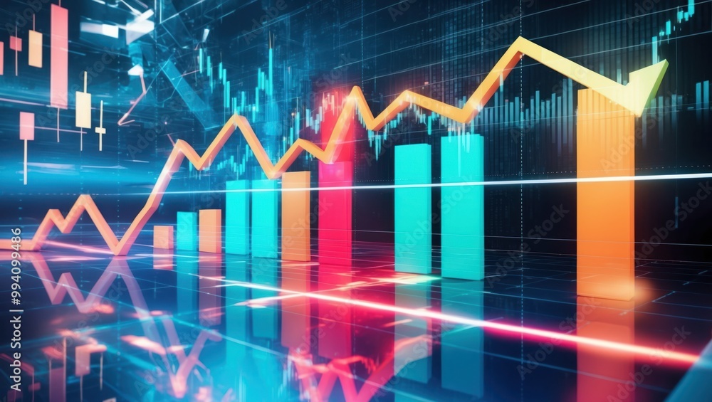 Vibrant digital graph showcasing market trends with upward trajectory, emphasizing growth and analytics in finance and investment sectors. Vibrant digital graph showcasing market trends with upward trajectory, emphasizing growth and analytics in finance and investment sectors.