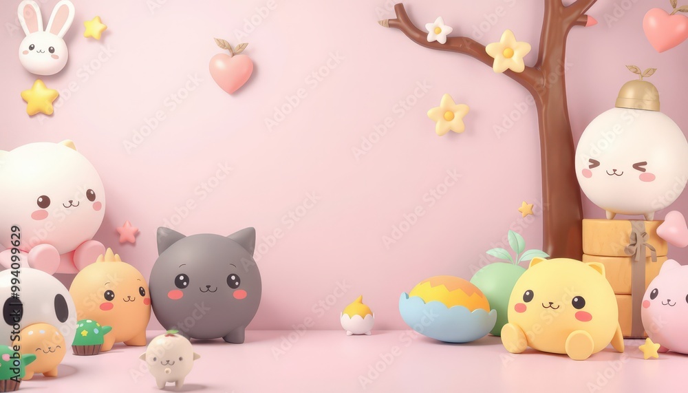 Cute cartoon characters on pink background. Cute cartoon characters on pink background.