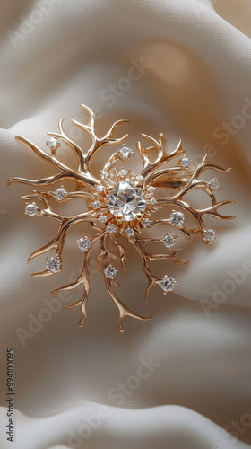 A stunning Art Nouveau inspired brooch featuring intricate intertwined branches adorned with sparkling gemstones. This elegant piece captures essence of nature and beauty photo