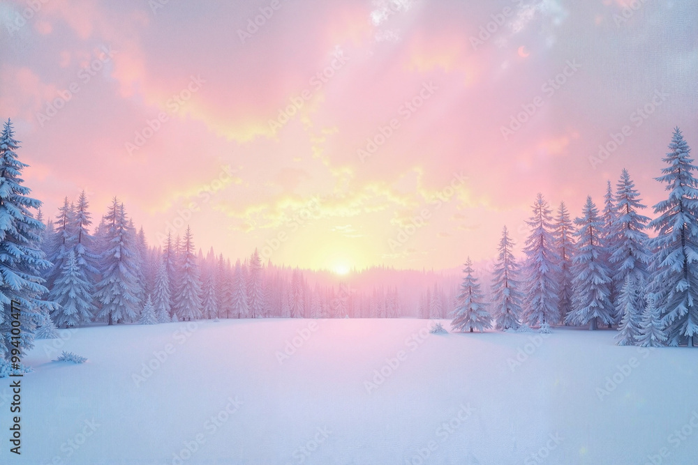 Winter sunset with soft pastel tones over a snowy landscape, calming and serene atmosphere, copy space
Winter sunset with soft pastel tones over a snowy landscape, calming and serene atmosphere, copy space