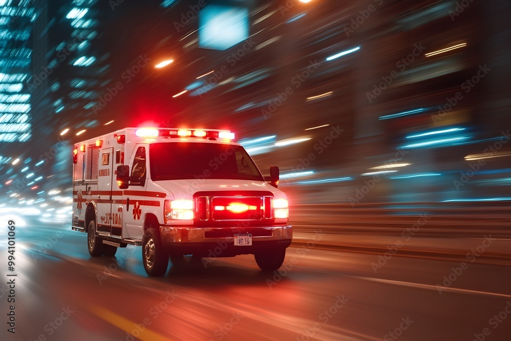 High Speed Capture of Rushing Ambulance Rushing to Emergency Medical Crisis in City Nightscape High Speed Capture of Rushing Ambulance Rushing to Emergency Medical Crisis in City Nightscape
