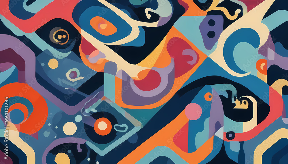 Naklejka premium The cover has a bright and dynamic atmosphere, with elements of abstract geometric shapes and energetic colors