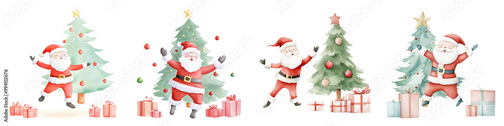 A festive illustration featuring Santa Claus and Christmas trees, embodying the joyful spirit of the holiday season with gifts and celebration. A festive illustration featuring Santa Claus and Christmas trees, embodying the joyful spirit of the holiday season with gifts and celebration.