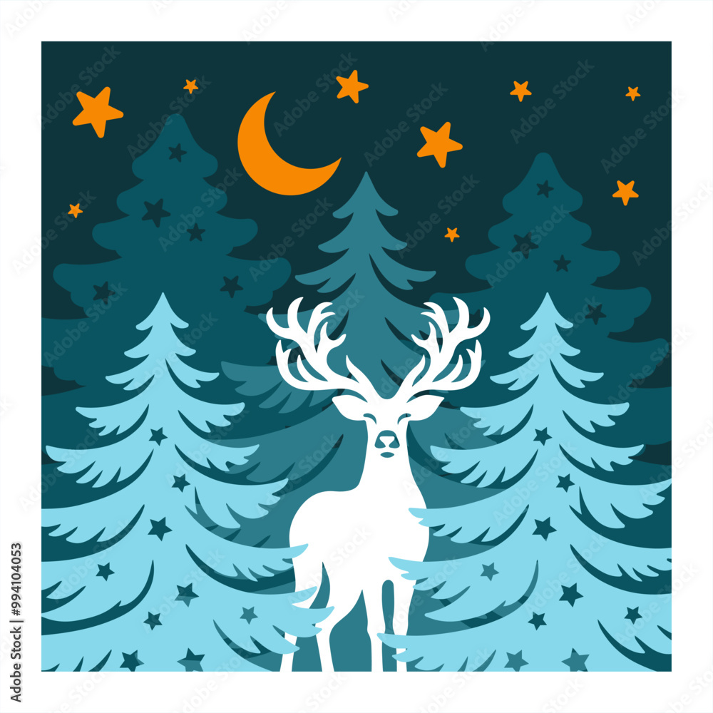 Christmas Scene Vector Illustration, Winter night view, Layered Christmas card Christmas Scene Vector Illustration, Winter night view, Layered Christmas card