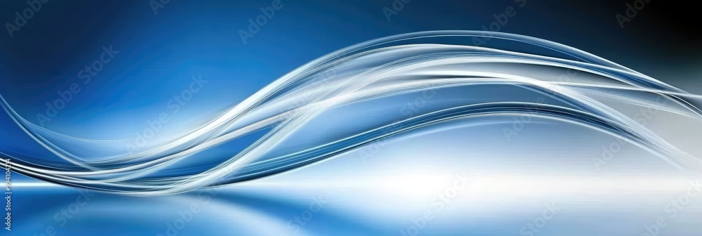 Fototapeta premium Abstract blue background with wavy lines creating flowing shape. Panorama, panoramic banner