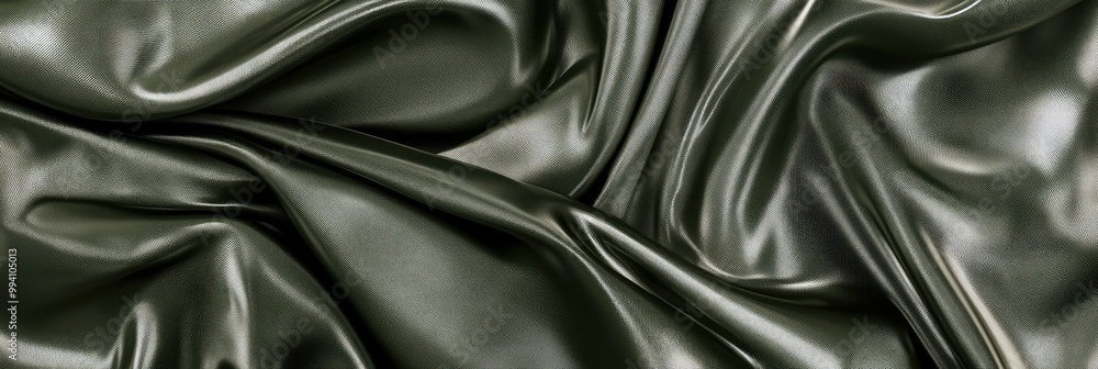 Elegant dark green silk fabric flowing in the air panoramic banner Elegant dark green silk fabric flowing in the air panoramic banner