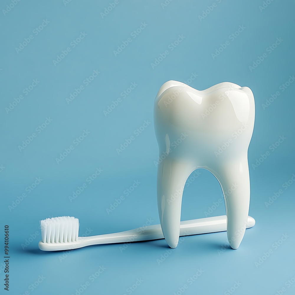 Dental care essentials on blue background: Tooth models, toothbrush, dental implants, and tools showcasing oral hygiene, dentistry, and modern dental care. Dental care essentials on blue background: Tooth models, toothbrush, dental implants, and tools showcasing oral hygiene, dentistry, and modern dental care.