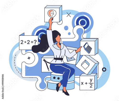 Mathematics vector illustration. Mathematical intelligence is guiding light, illuminating path toward deeper understanding numbers The concept mathematics is harmonious blend logic, intelligence