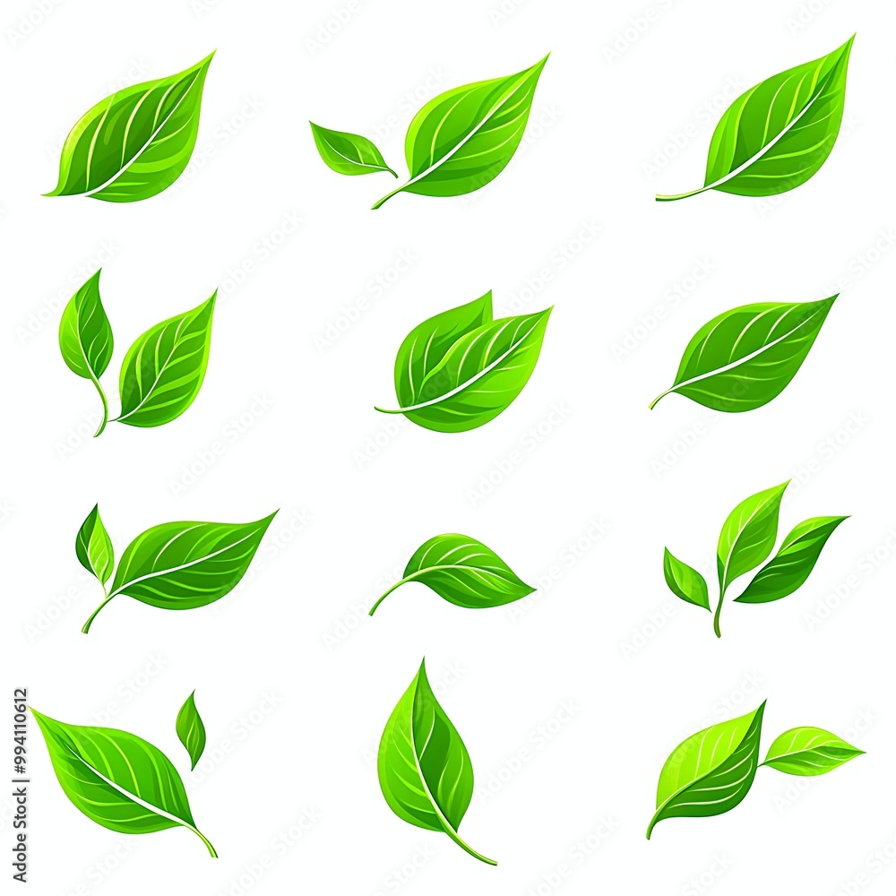 Set of icon green leaves icons on a white background. Vector illustration. Set of icon green leaves icons on a white background. Vector illustration.