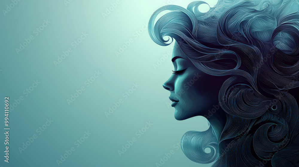 A stunning silhouette of woman with exaggerated flowing hair, showcasing an Art Nouveau style. soft color palette evokes sense of calm and elegance A stunning silhouette of woman with exaggerated flowing hair, showcasing an Art Nouveau style. soft color palette evokes sense of calm and elegance