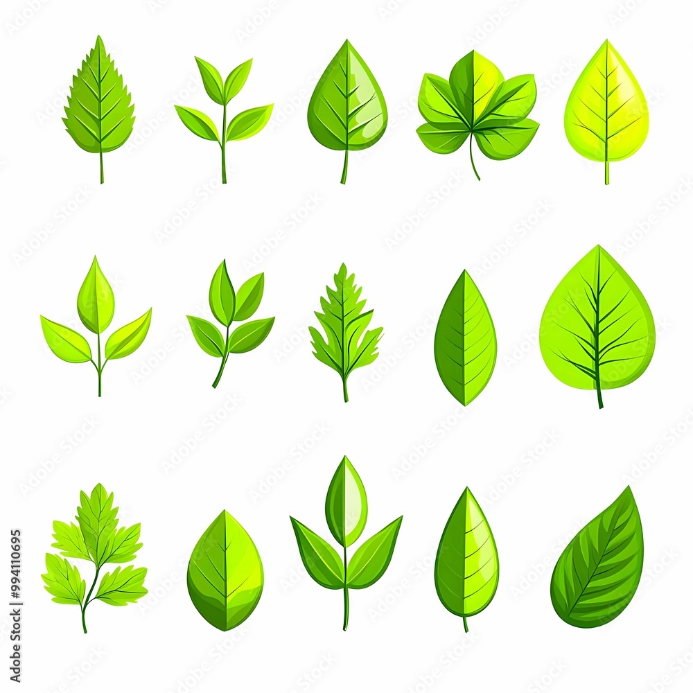 Set of icon green leaves icons on a white background. Vector illustration. Set of icon green leaves icons on a white background. Vector illustration.