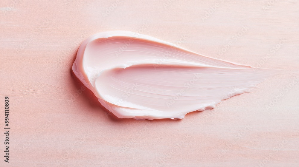Naklejka premium Soft pink cosmetic cream smear on pastel background