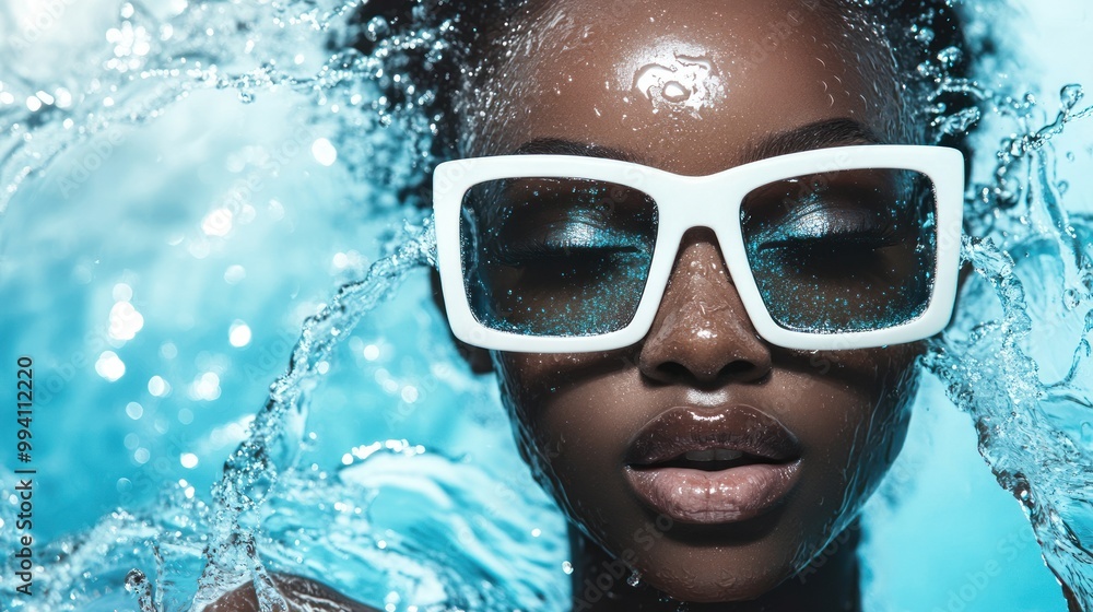 Fototapeta premium Person with white goggles, water splashing, dynamic shot