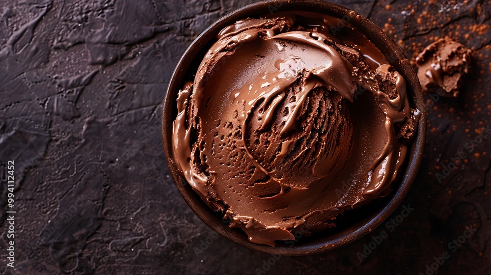 Top view of a layer of chocolate sorbet