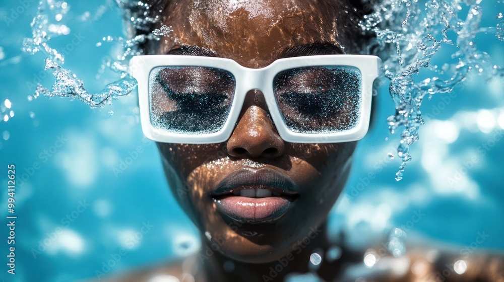 Fototapeta premium White glasses and water splashing around the person’s head
