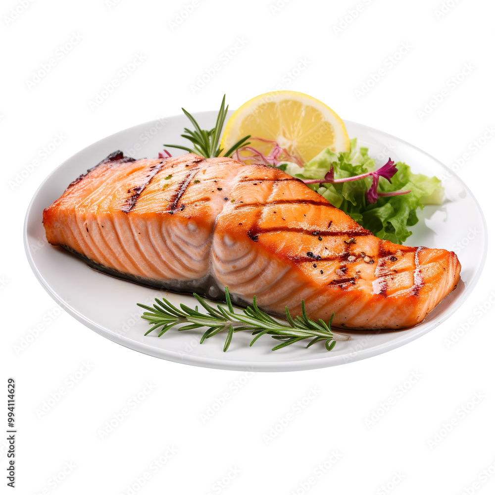 Grilled salmon steak isolated on transparent background Grilled salmon steak isolated on transparent background