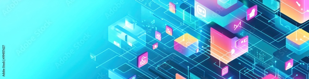 Abstract digital design with vibrant shapes and lines representing technology and connectivity. Abstract digital design with vibrant shapes and lines representing technology and connectivity.