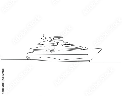 Continuous one line drawing of luxury yacht. One line drawing illustration of world tourism day. Transportation, luxury, holiday concept line art. Editable outline