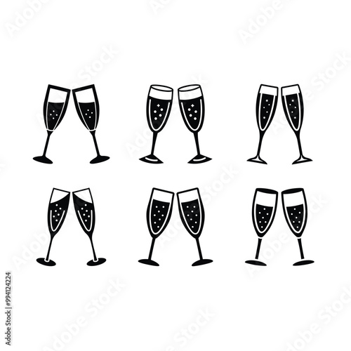  champagne  glasses, on white background, instant Digital Download. Illustration for prints on bags, posters