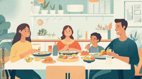 A family enjoying a nutritious, homemade meal together at a dining table.