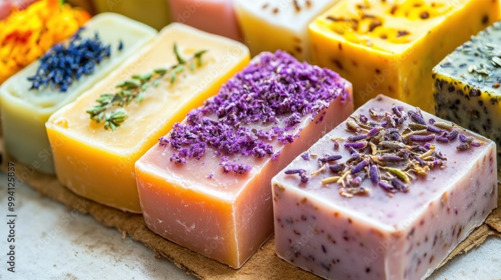 Handmade natural soap bars with lavender herbs Handmade natural soap bars with lavender herbs