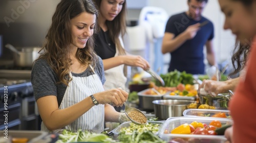 A nutrition workshop with participants learning about healthy eating and making nutritious meals.