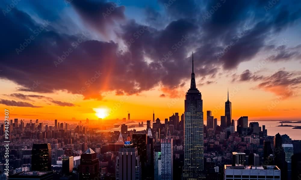 A city skyline with a pink and orange sky in the background Video A city skyline with a pink and orange sky in the background Video