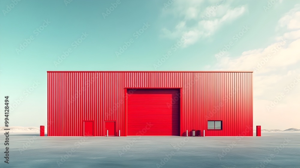 Obraz premium Sleek and Robust Modern Steel Warehouse Building for Advertising Purposes